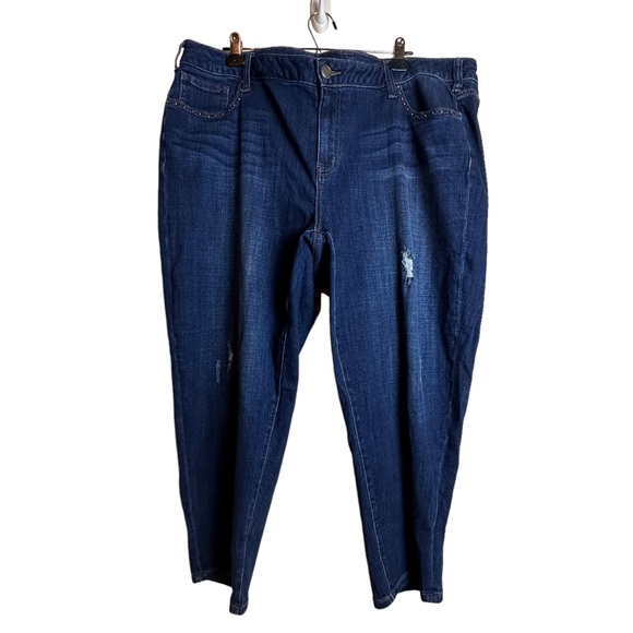 Lane Bryant NWT Girlfriend Jeans Studded Pocket Distressed Dark Wash Size 22 - Picture 1 of 15